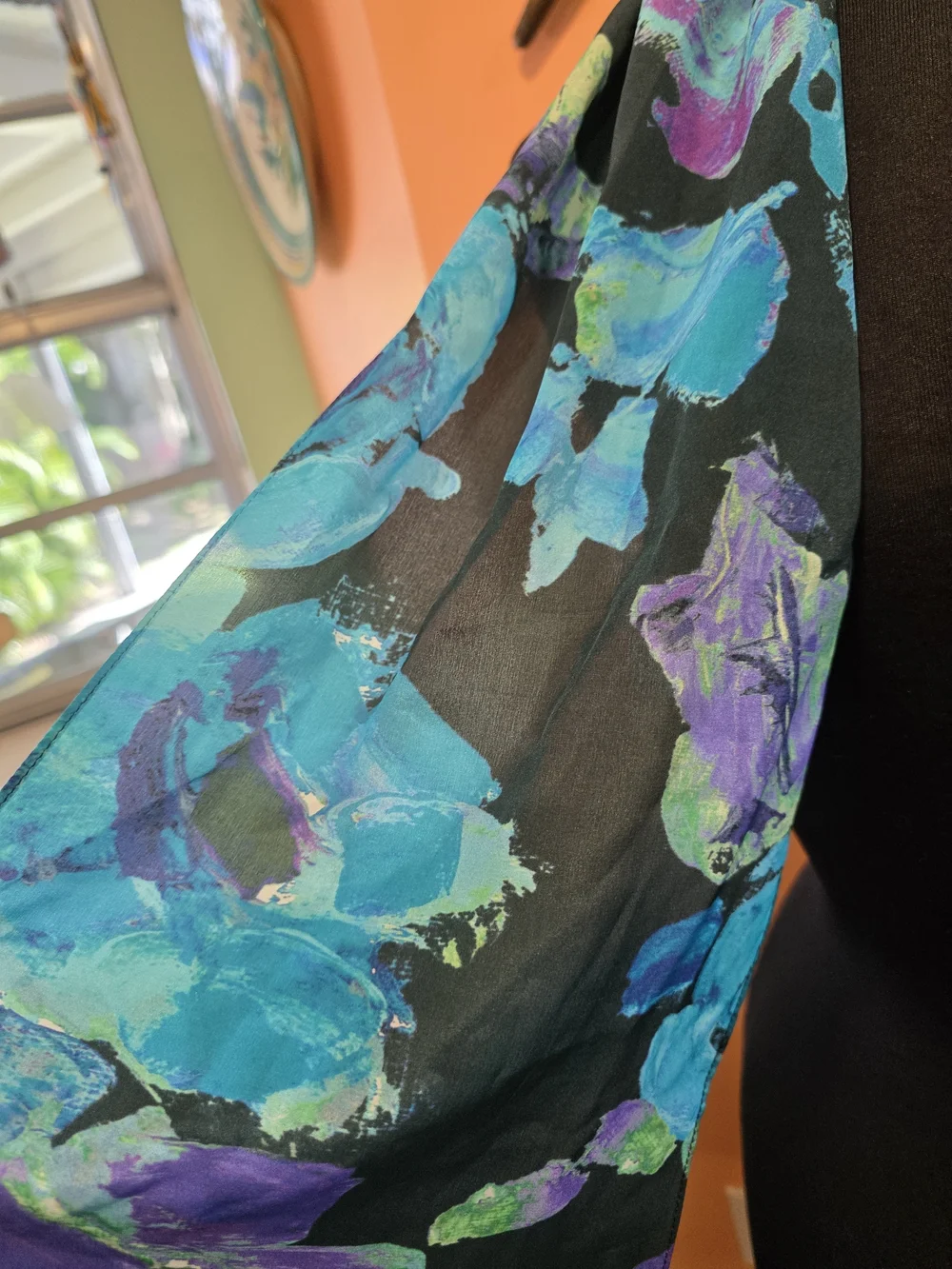 Echo Silk Scarf Mermaidcore Vacation Watercolor Turquoise Blue Floral Print